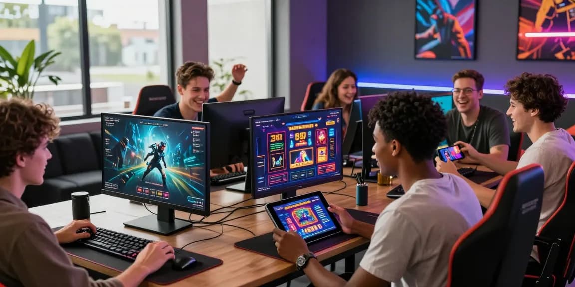Diverse friends enjoying B52 gaming at a stylish lounge with vibrant atmosphere.