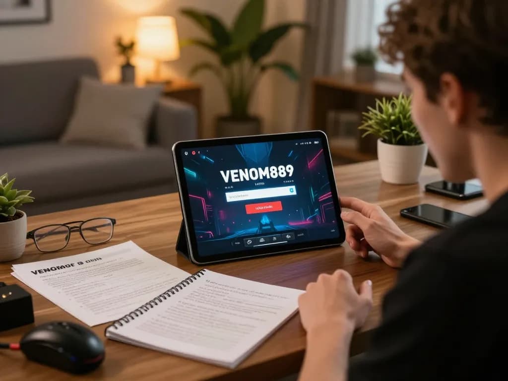 Experience intense gaming with VENOM889 Login in a cozy home office setting.