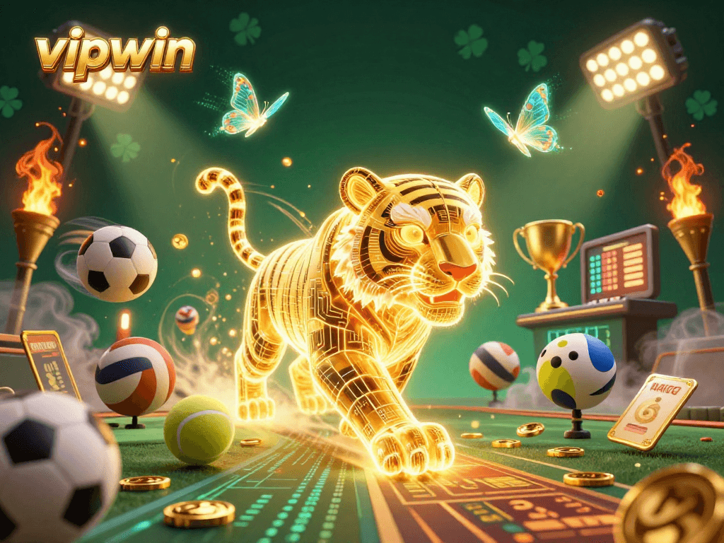Experience thrilling gaming action at vipwin with vibrant 3D casino characters and dynamic sports elements.