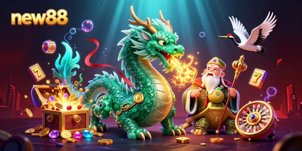 Experience thrilling gameplay with new88's jade dragon and lucky symbols in action!
