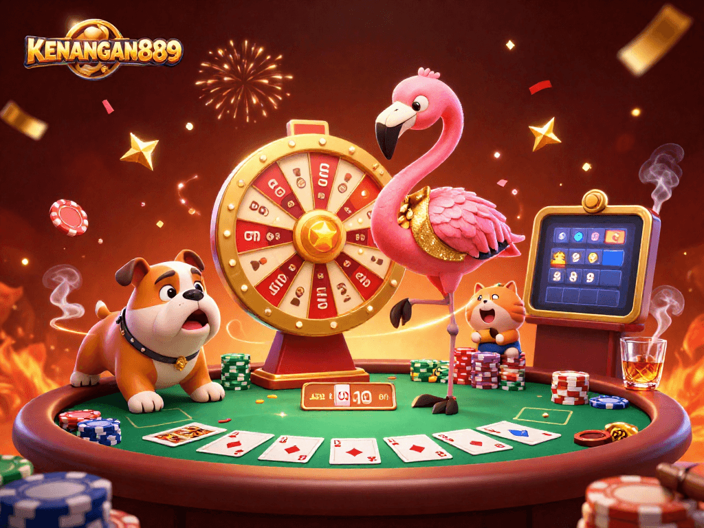 Engage in thrilling gameplay with KENANGAN889, showcasing vibrant casino action featuring poker elements.
