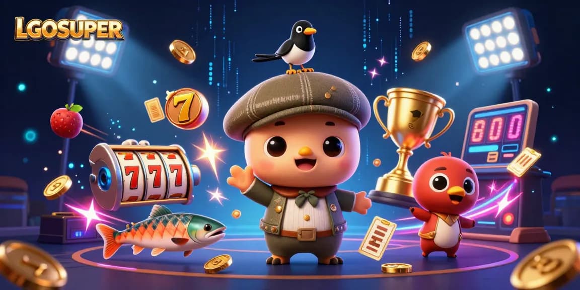 Play exciting slots and jackpots at LGOSUPER with adorable 3D characters and vibrant casino elements.