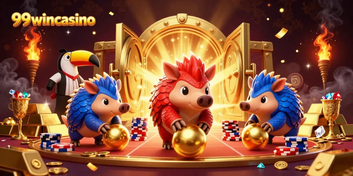 Compete for wins at 99wincasino by playing games with rival pangolins in an exciting 3D scene.