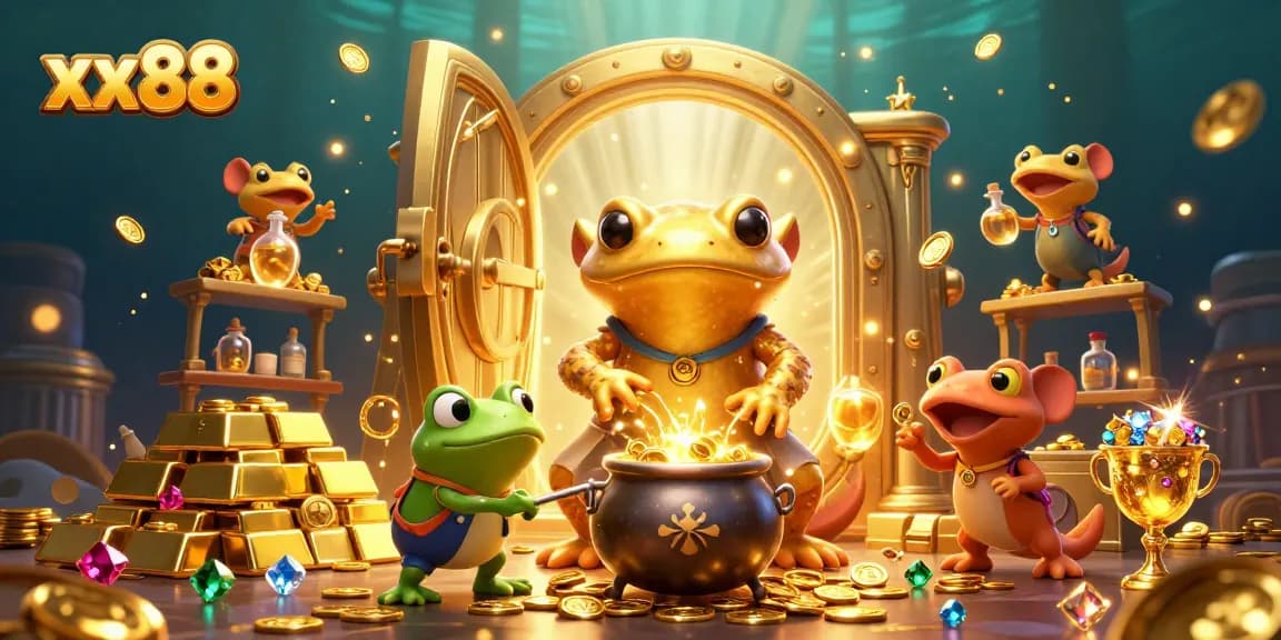 Experience the thrill of winnings at xx88 with a vibrant 3D illustration of gold-making magic.