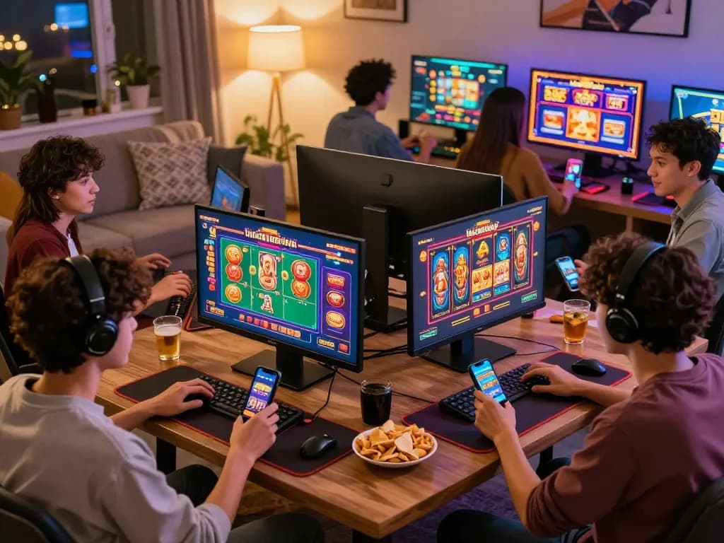 Exciting online gaming experience with players engaging in autowin88 casino games, showcasing colorful graphics and cozy atmosphere.