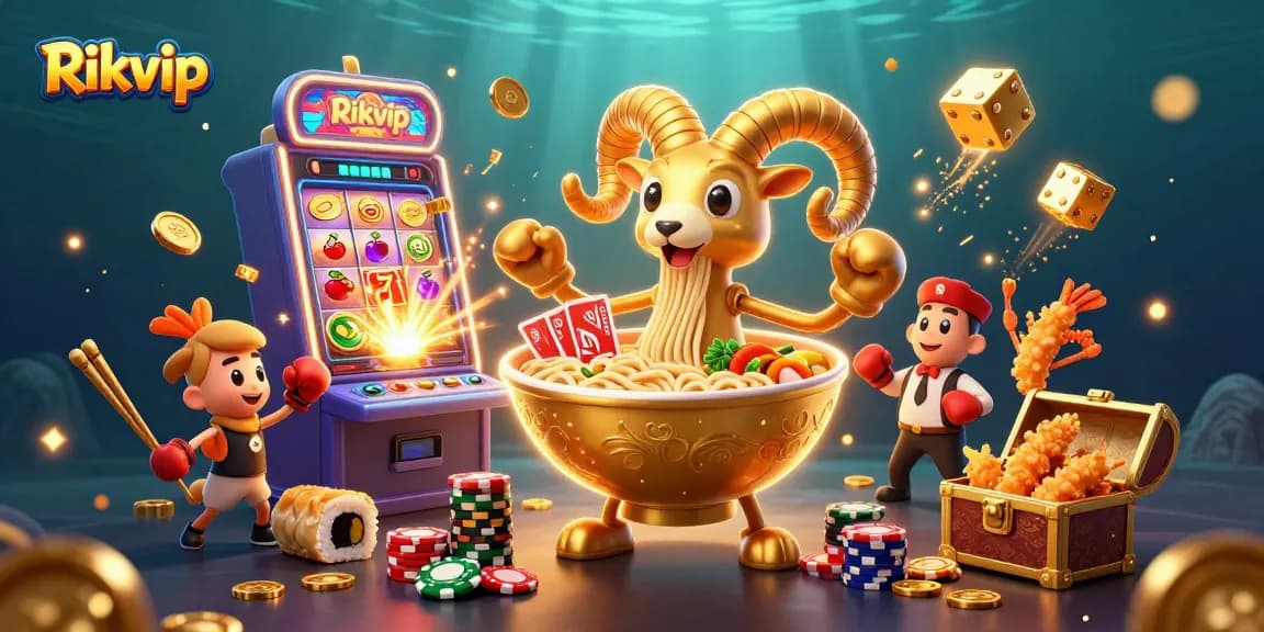 Experience the thrill of Rikvip with dynamic characters and casino action in an exciting illustration.