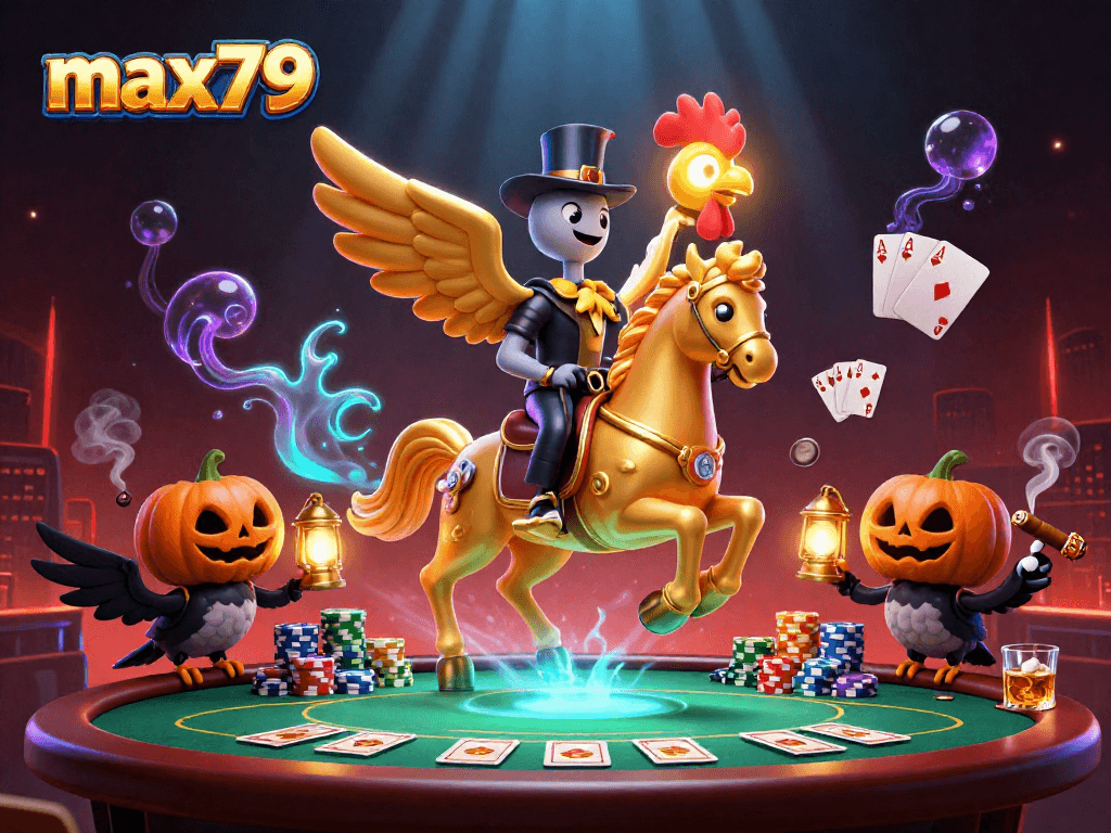 Experience dynamic gameplay with max79 at a festive casino setting featuring colorful poker chips and engaging characters.