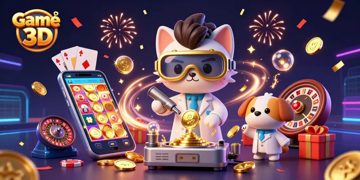 Engage with Game Bài 3D in a vibrant 3D scene featuring casino-themed elements and characters.