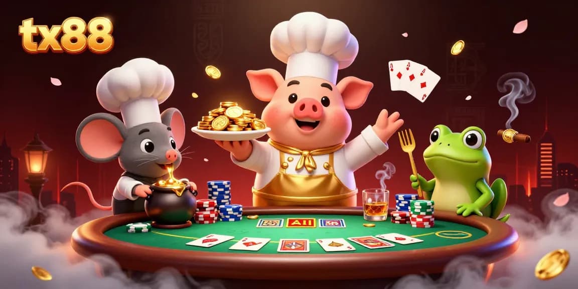 Experience the vibrant action of tx88 with gourmet coins, dynamic poker elements, and rich 3D visuals.
