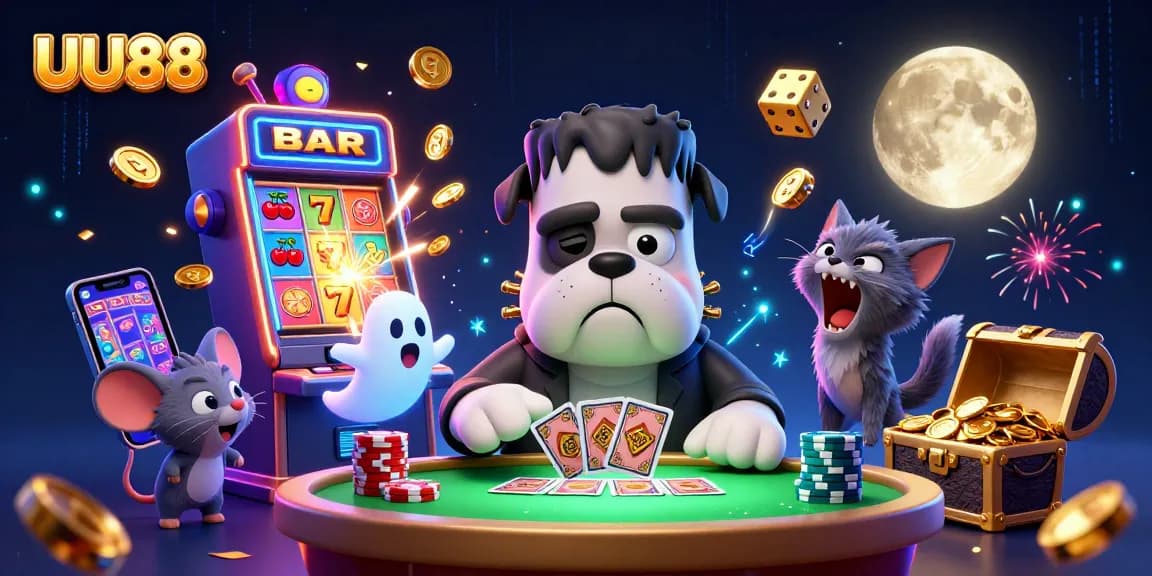 Experience thrilling gaming action at UU88 with a monstrous bulldog dealer and dynamic casino elements.