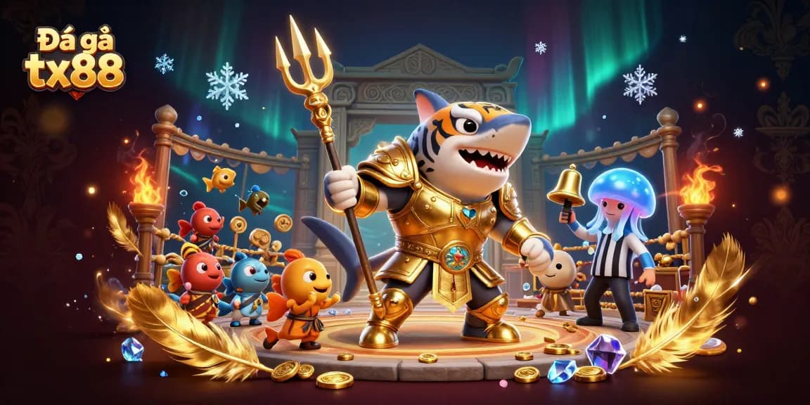 Experience the thrill of Đá gà tx88 in a dynamic underwater gladiator arena, showcasing action and vibrant visuals.