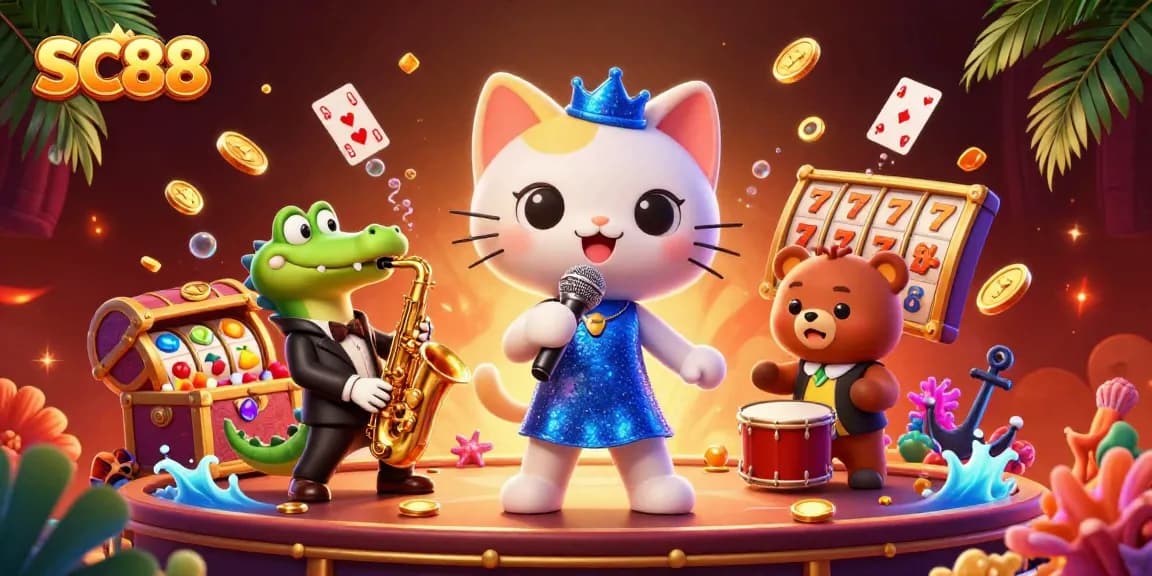 Engage in SC88 winning strategies with vibrant casino scene featuring characters and game elements.