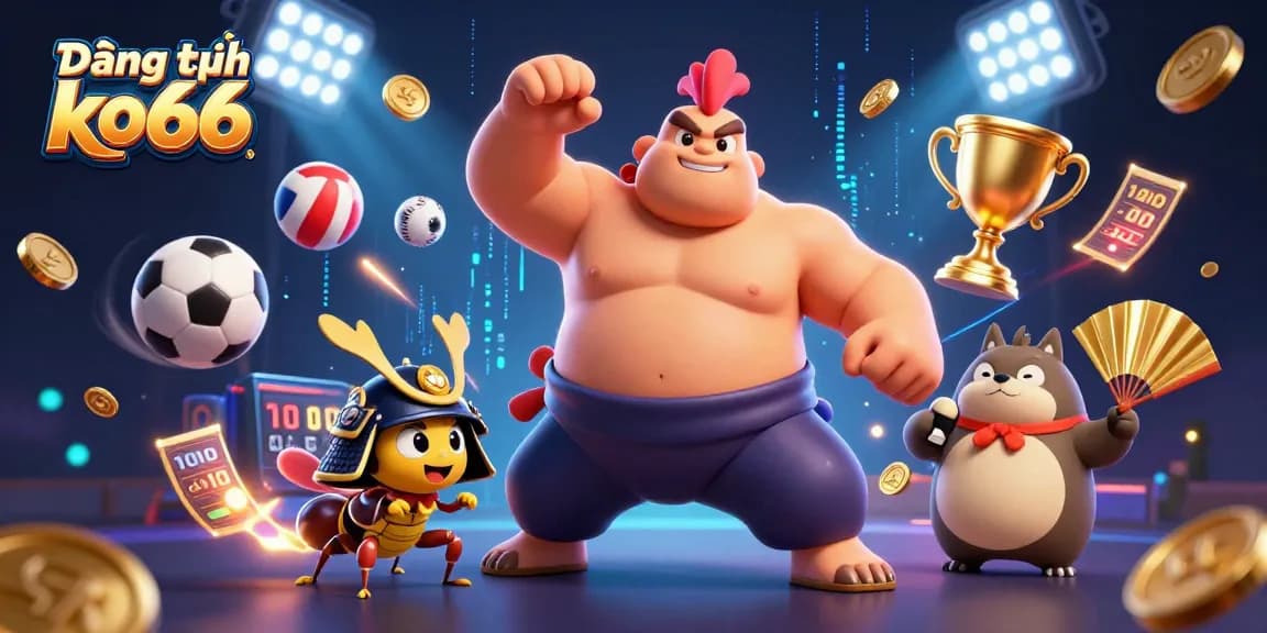 Experience exciting gaming with Đăng ký ko66, featuring dynamic casino characters and vibrant elements in action.