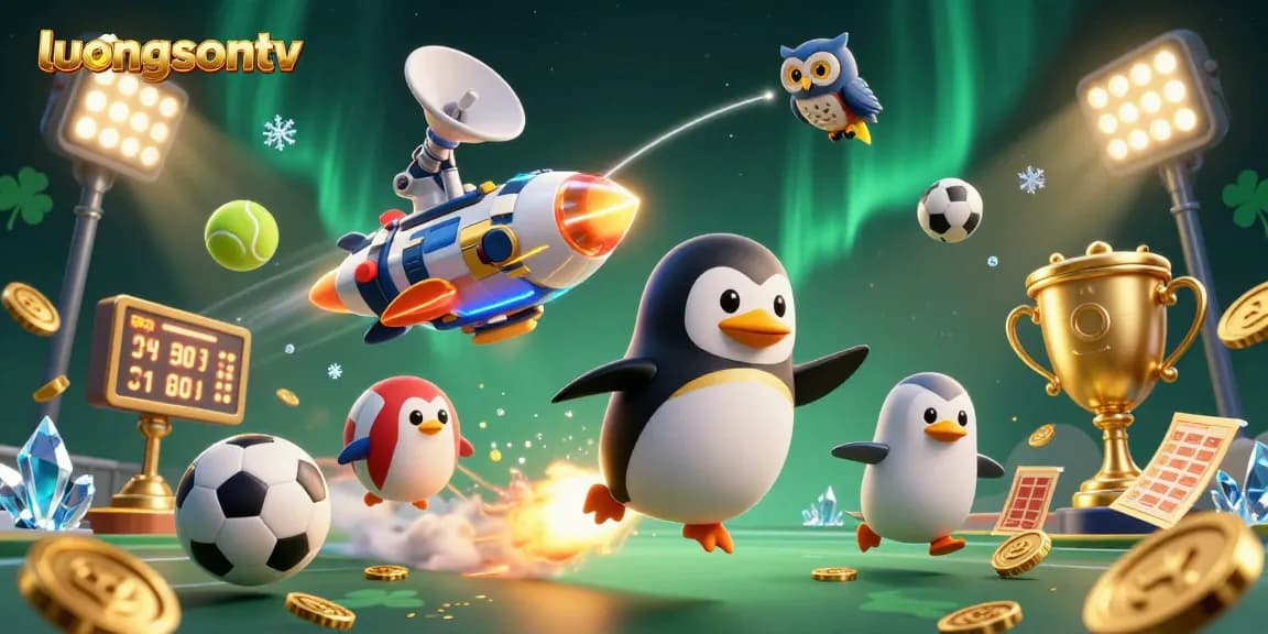 Join the excitement at luongsontv with dynamic sports betting elements and a golden penguin theme.