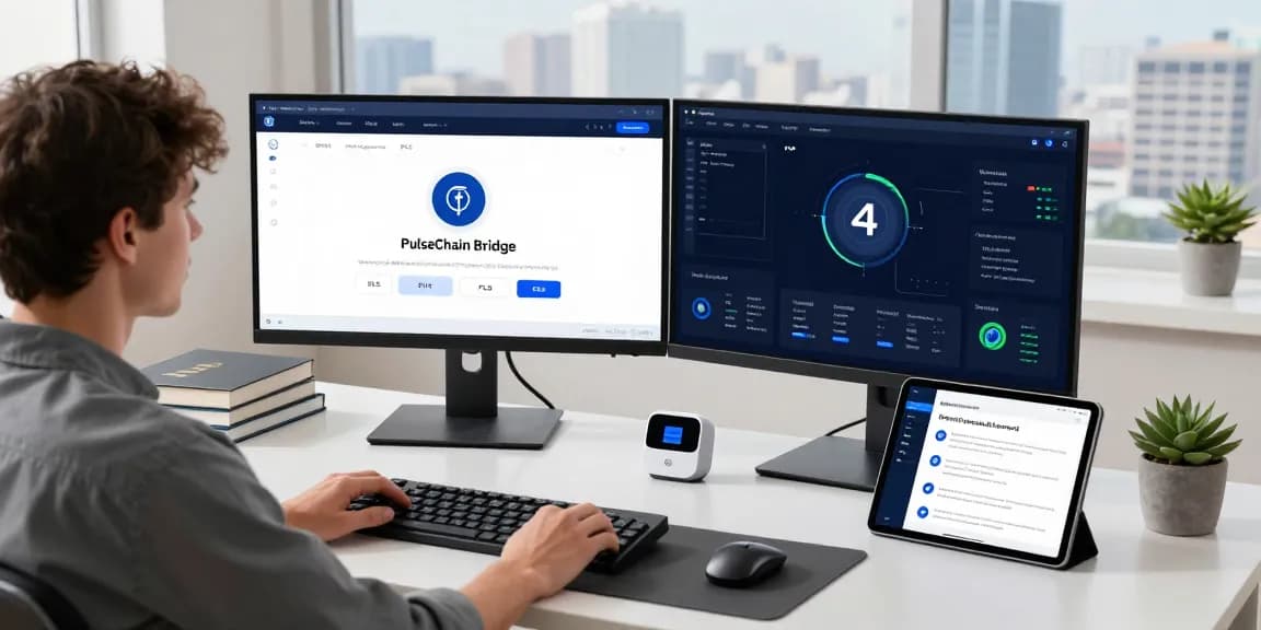PulseChain Bridge interface displayed on monitors in a modern tech workspace