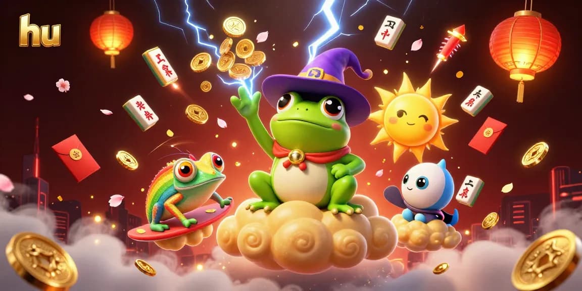 Experience the excitement of hu at this vibrant casino scene with magical characters and lucky symbols.