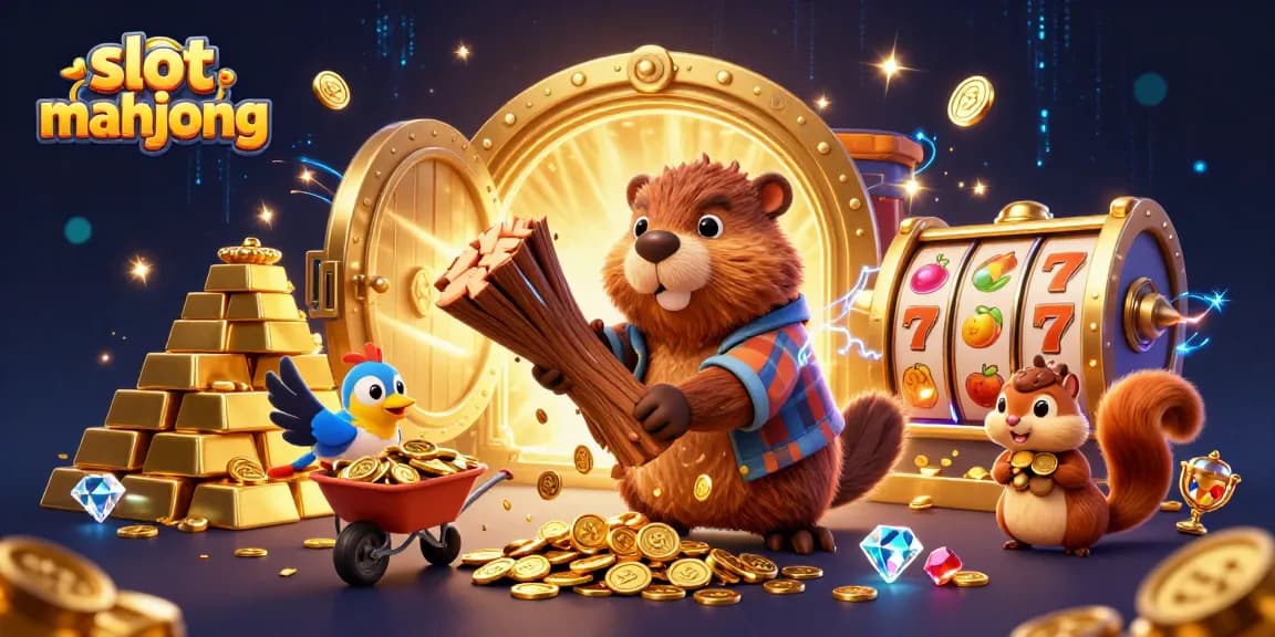 Experience thrilling slot mahjong gameplay as a playful cartoon beaver and friends gather riches.