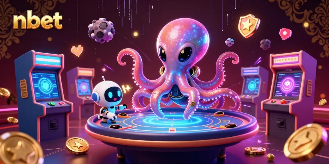 Engage in an exciting game with nbet's alien octopus character at a holographic poker table