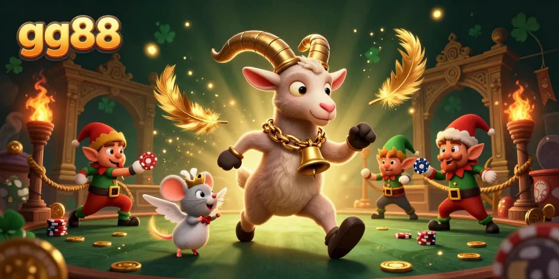 Experience gg88's thrilling casino ambiance with a 3D Krampus goat and festive characters.