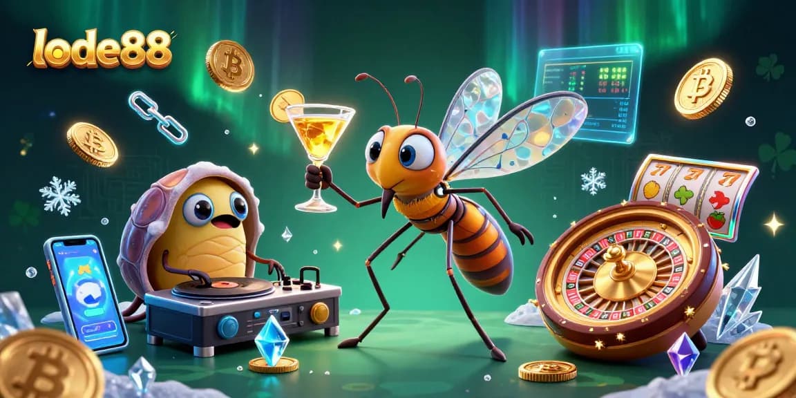 Join the excitement at lode88, where a frozen mosquito mascot, trilobite DJ, and golden roulette wheel captivate players.