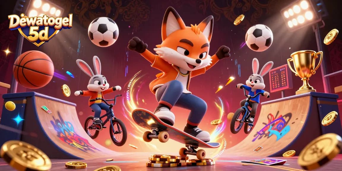 Experience Dewatogel 5d with dynamic sports elements and vibrant casino-themed illustration.