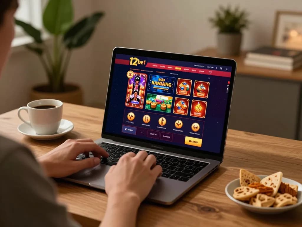 Tham gia 12bet với laptop trong môi trường ấm cúng tại nhà, tận hưởng các trò chơi casino trực tuyến.