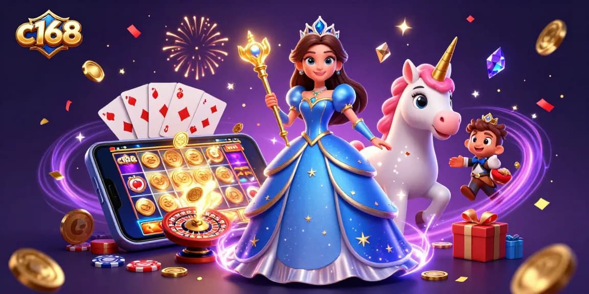 Experience immersive gaming and win big at C168 with vibrant characters and casino elements.