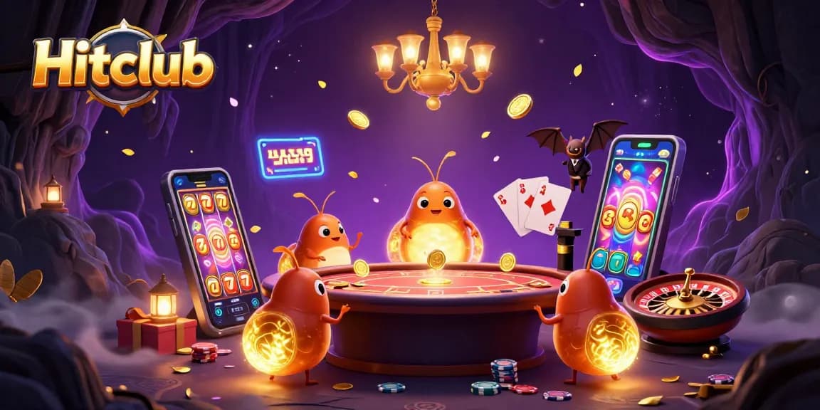 Hitclub illuminates the casino cave with glowworms and animated gaming elements.
