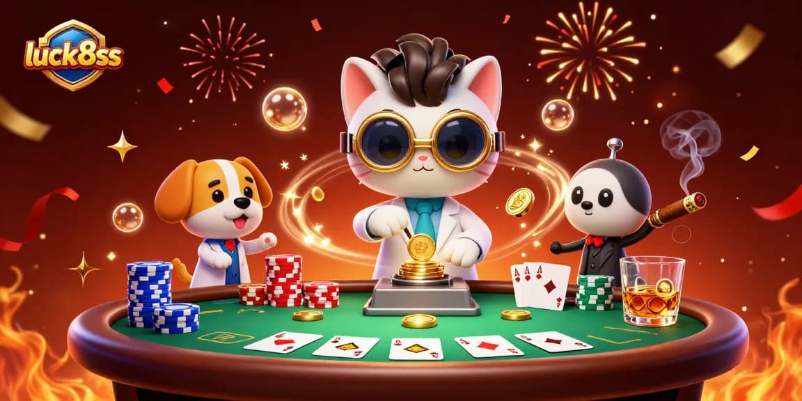 Experience the thrill of gambling with luck8ss, featuring dynamic poker elements and a mad scientist theme.