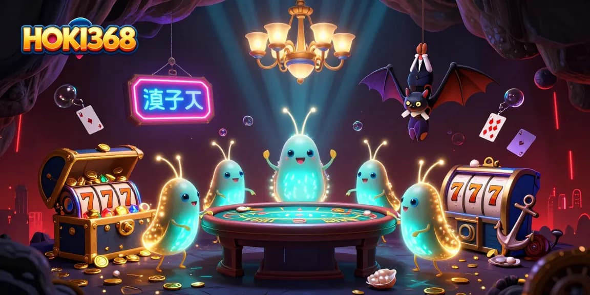 Experience the glowing casino excitement at HOKI368 with vibrant glowworms and dynamic gaming elements.