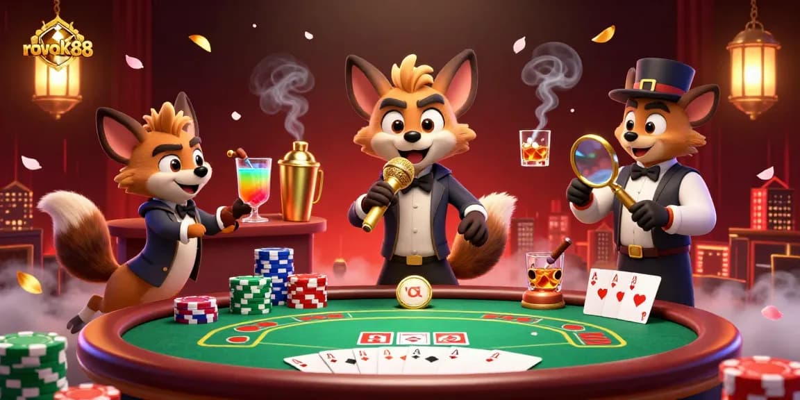Experience laughter and fun at the ROKOK88 comedy casino club with cartoon hyenas performing.