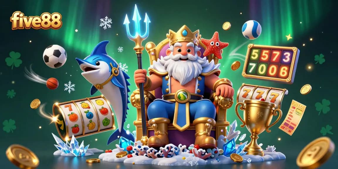 Win big with five88 as Neptune and his samurai guard bring luck in this vibrant casino scene.