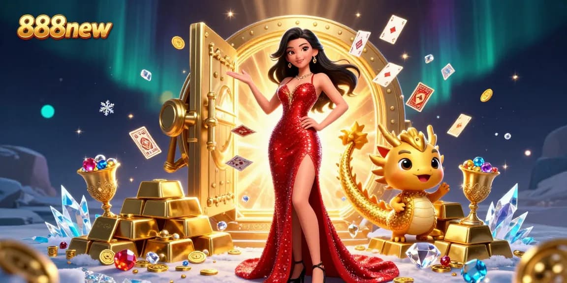 Experience thrilling wins with 888new in a vibrant casino scene featuring dynamic characters and dazzling 3D elements.