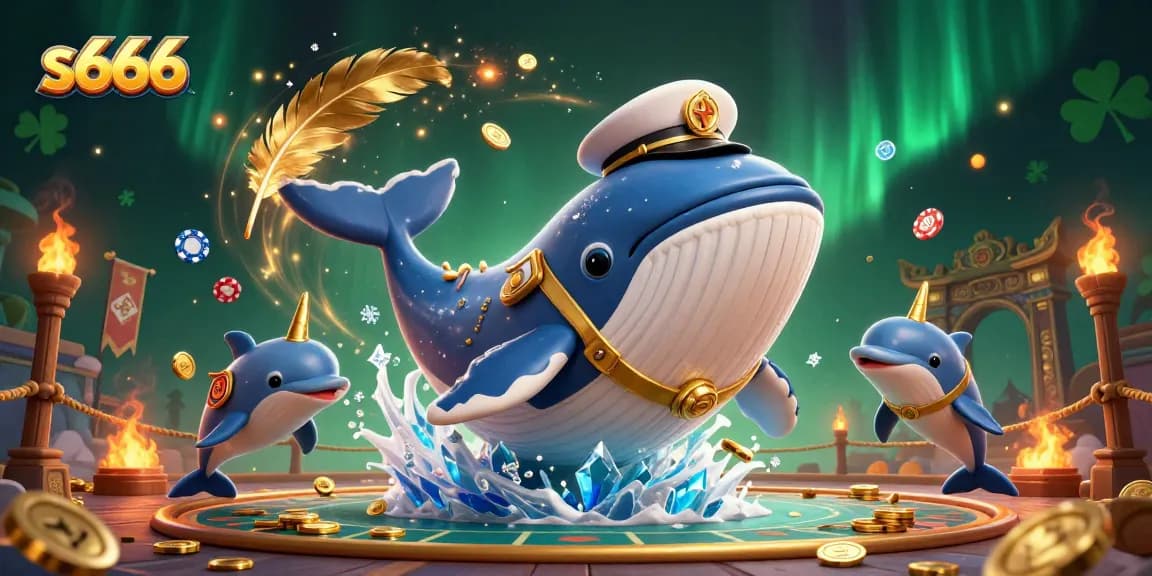 Experience thrilling wins at s666 with playful dolphins and golden treasures in an enchanting casino scene.