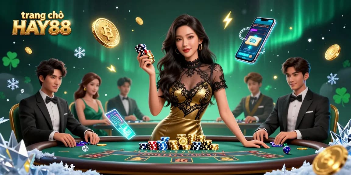 Experience the online casino action at trang chủ HAY88 with a glamorous baccarat scene featuring high-value chips.