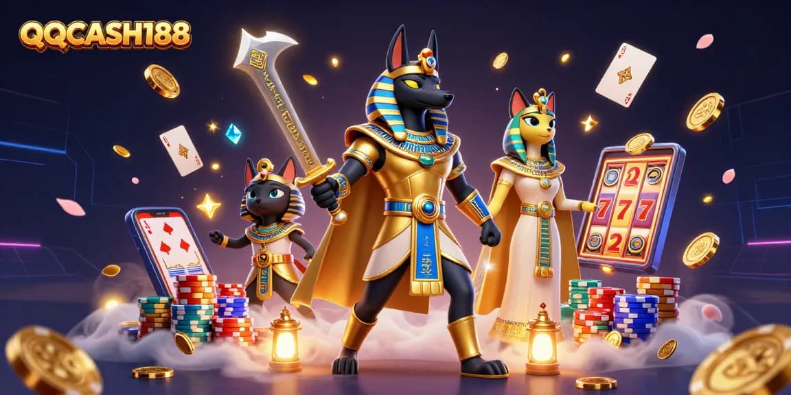 Engage with QQCASH188 for thrilling slot action featuring an Egyptian warrior and magnificent gems.