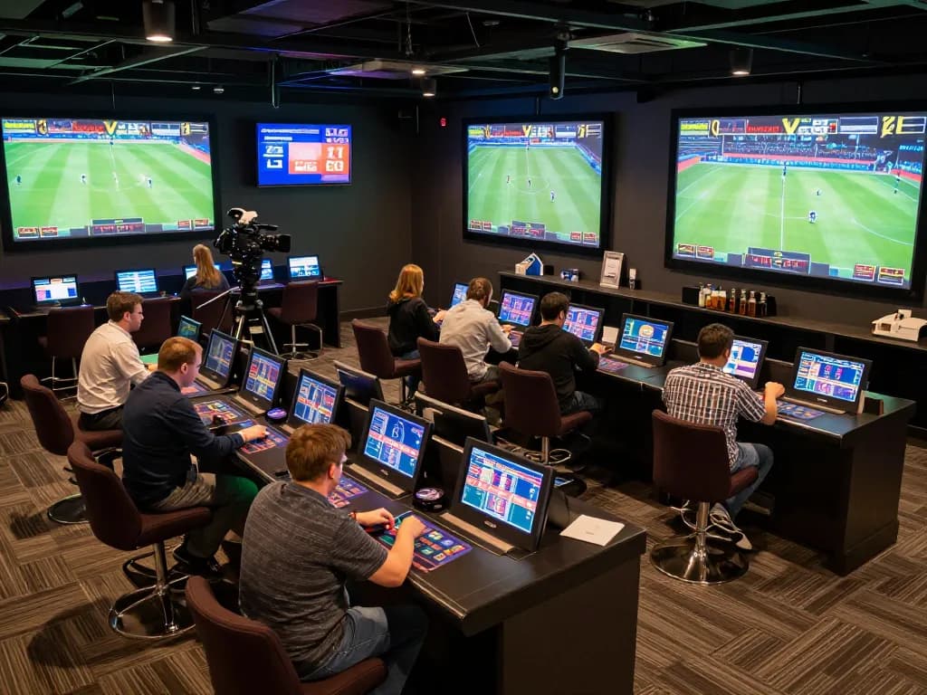 Betting enthusiasts at O8 com engaging with live sports in a vibrant setting