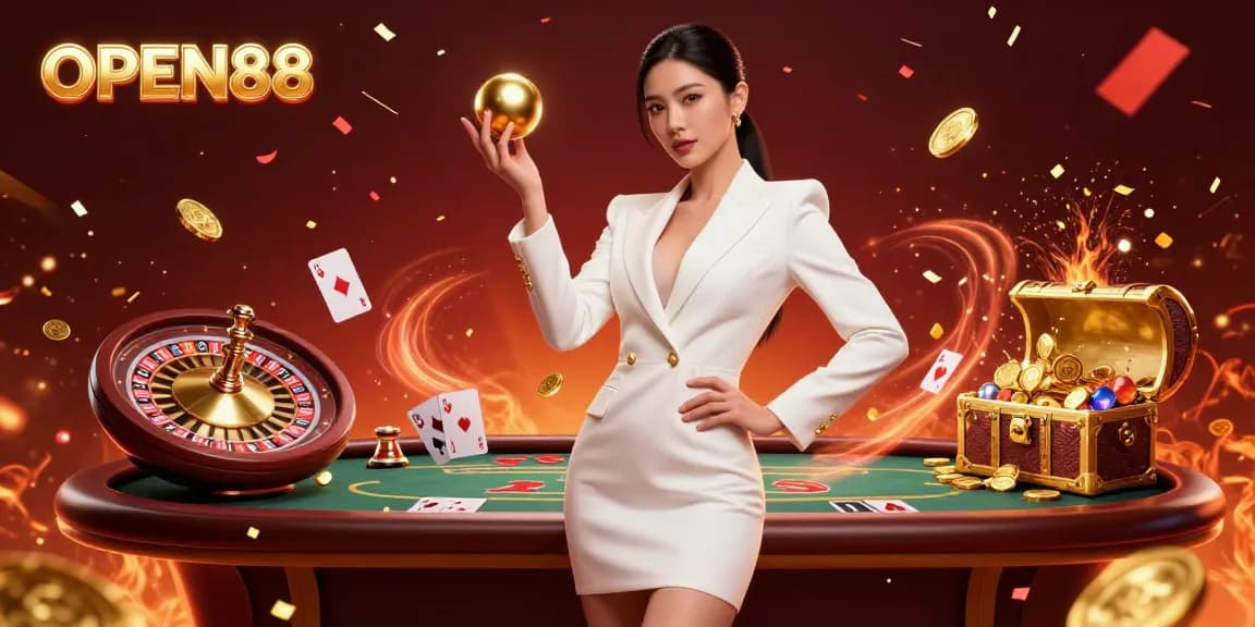 Experience immersive gaming at OPEN88 with stunning visuals and vibrant casino elements.