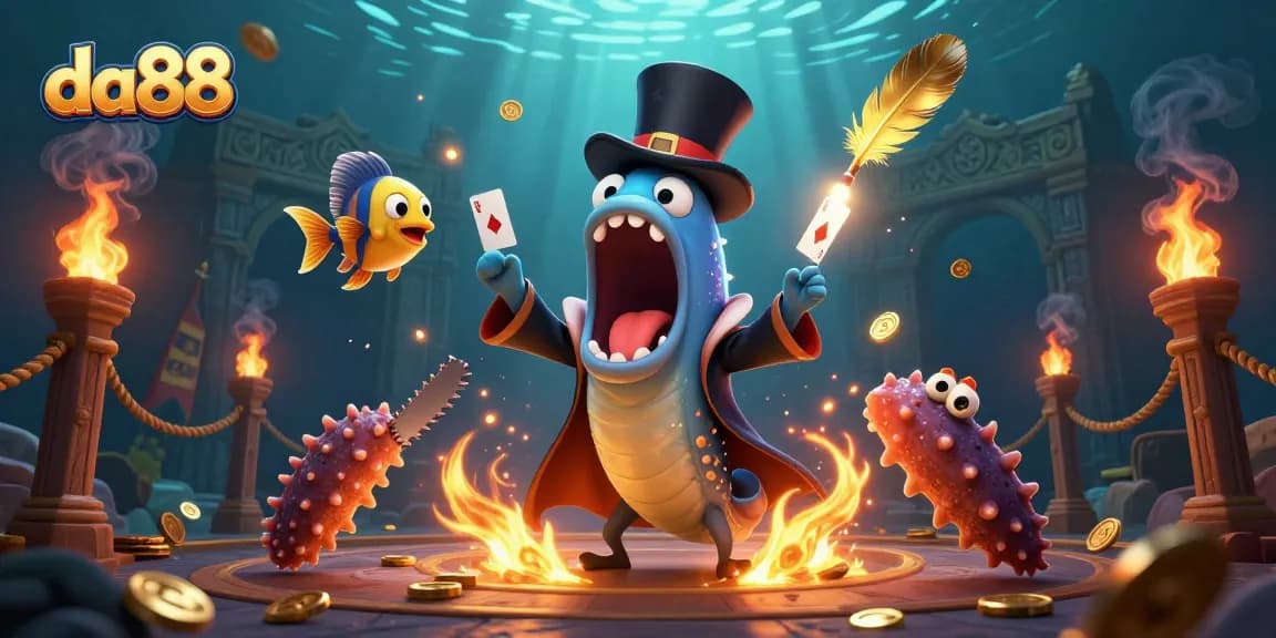 Engage with da88's thrilling arena featuring a magician eel and anglerfish spotlighting a unique magic act