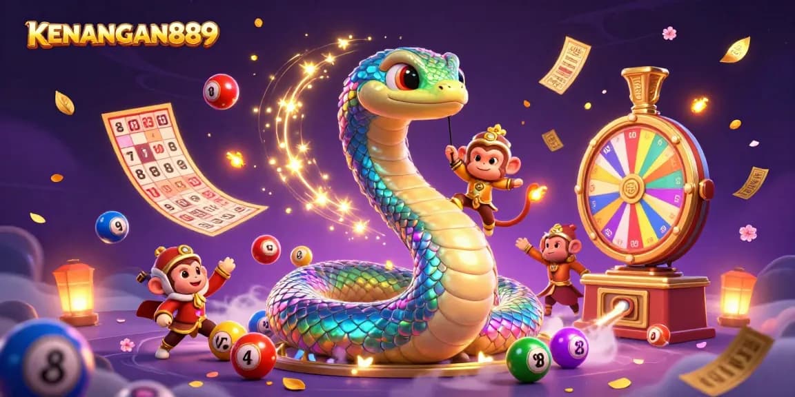 Engage in exciting lottery dynamics with KENANGAN889's vibrant gaming scene filled with colorful balls and prizes.