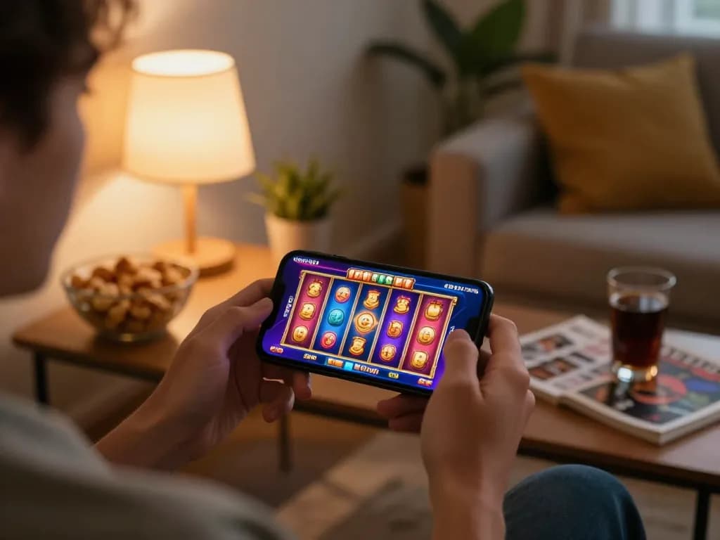 Engaging gaming session on GK88 mobile app, showcasing vibrant slot reels spinning.