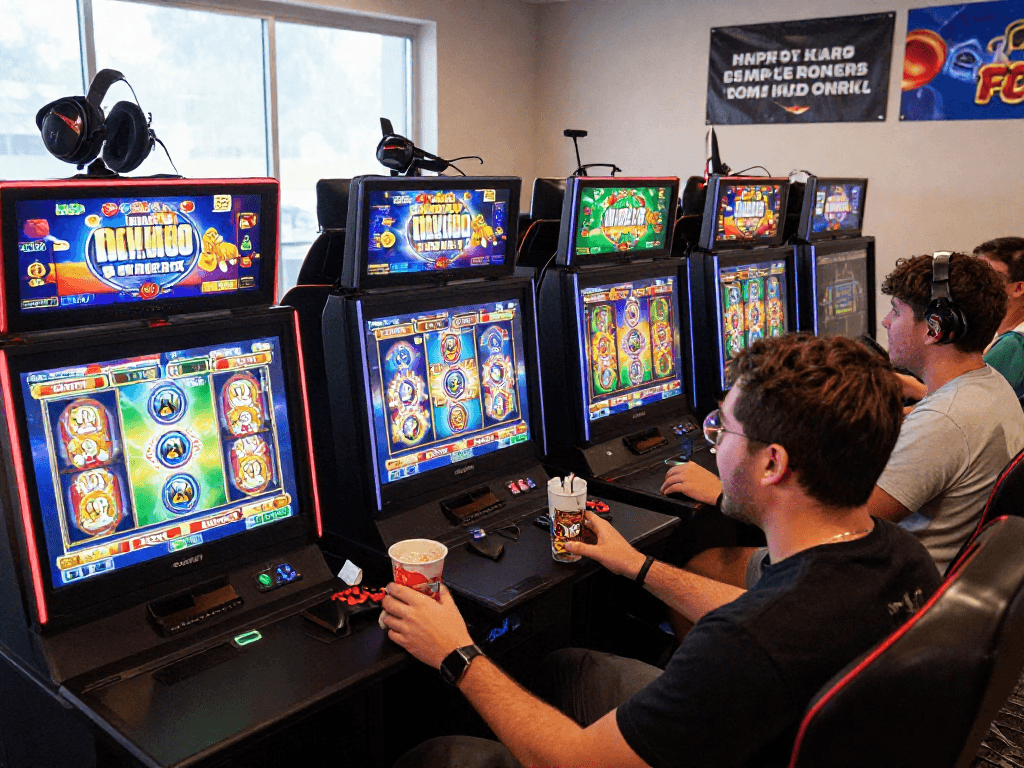 Exciting rokok88 online gaming scene with players enjoying vibrant slot games.