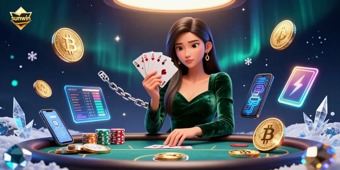 Experience the thrill of poker with sunwin's immersive casino atmosphere and glowing crypto elements.