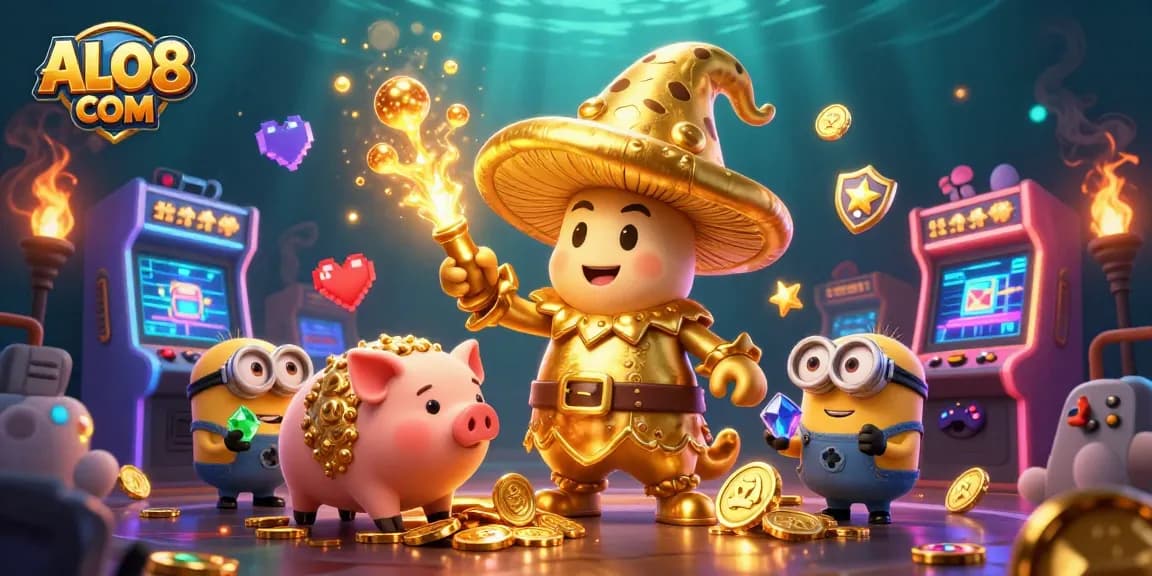 Experience the exciting world of ALO8 COM with vibrant 3D illustrations showcasing magical casino elements.