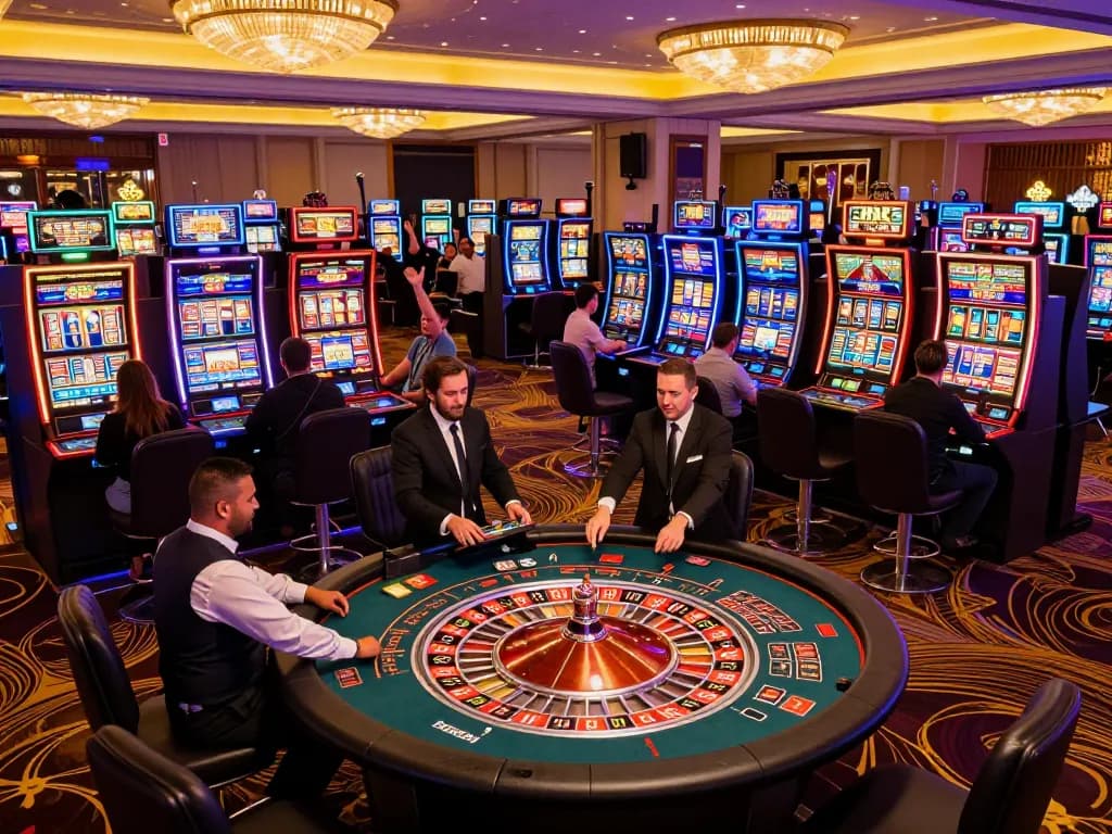 Players engaging at CM88's vibrant slot machines, showcasing excitement and strategic gameplay.