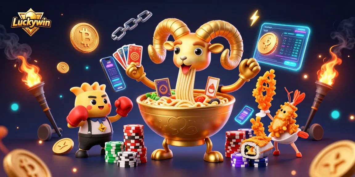 Engage in thrilling gameplay with Luckywin, featuring a dynamic casino scene full of vibrant characters and elements.