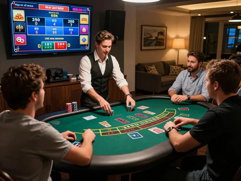 Online casino scene showcasing LGO GOAL blackjack strategy with engaging players and live dealer.