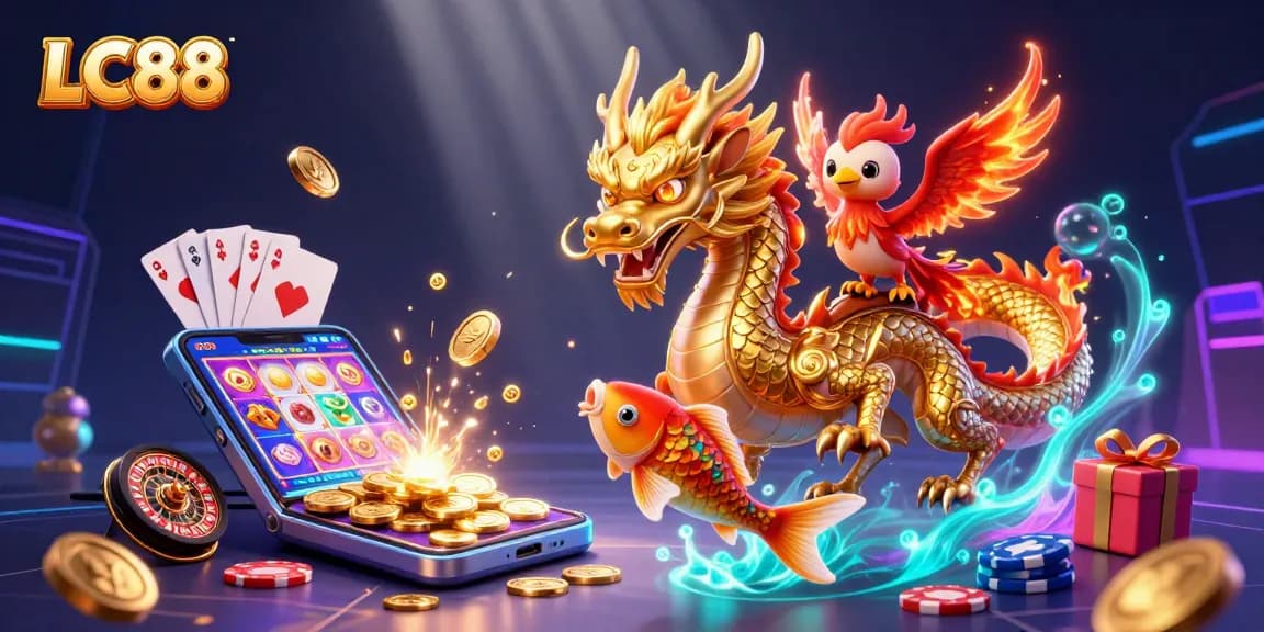 Experience the excitement of LC88 casino games with stunning visuals featuring vibrant characters and dynamic gaming elements