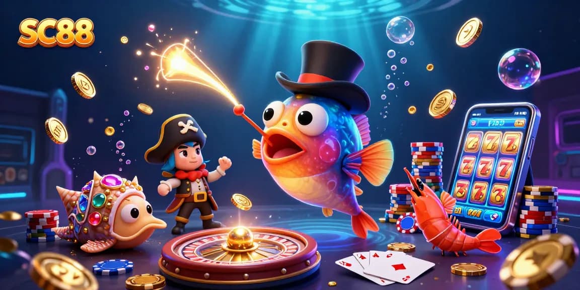 Engage with SC88's thrilling casino experience showcasing the deep-sea anglerfish attracting golden coins.
