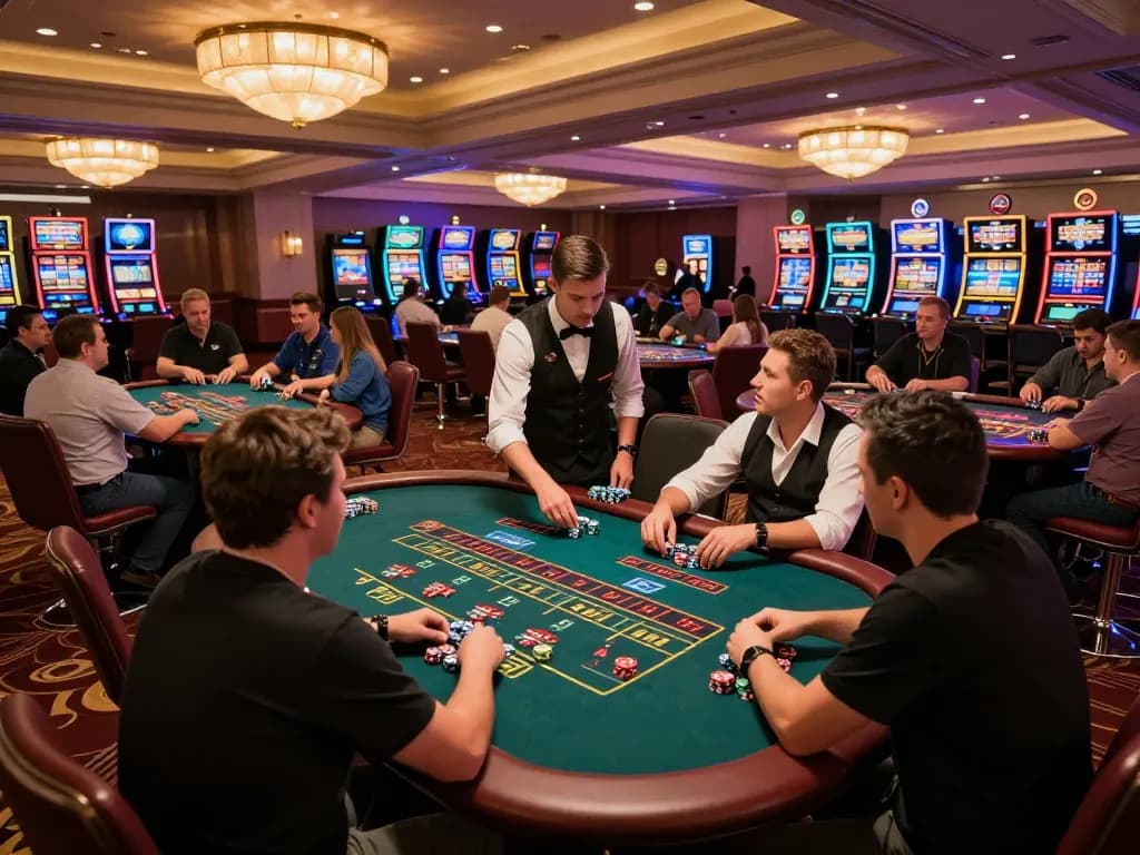 Players enjoying various casino games at the casino floor, capturing the excitement of gambling on Trang chủ.